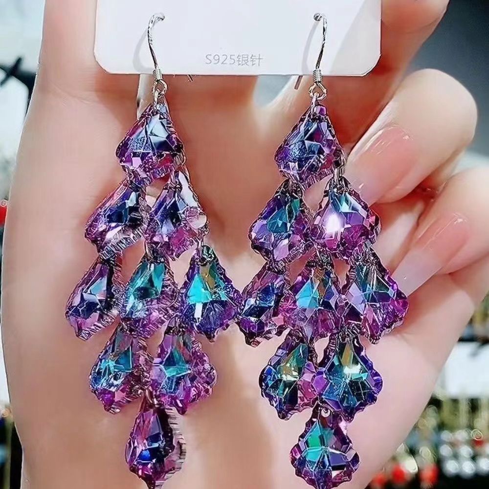 Pendientes de cristal de cristal de cristal púrpura al por mayor pendientes hipoalergénicos